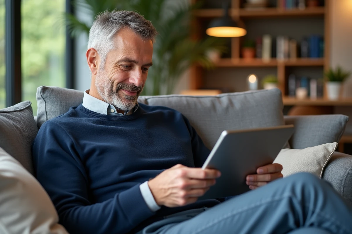 Employé L'Oréal accédant au site de vente au personnel depuis son domicile sur une tablette