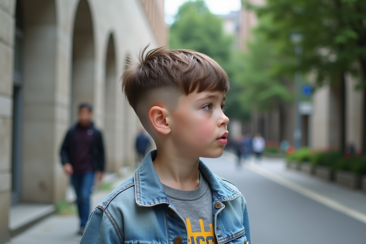 Adolescent ajustant sa coupe fade en rue urbaine