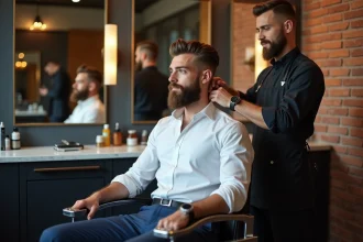 Homme en coiffure fade dans un salon de Lille