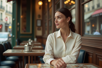 Femme élégante dans un café parisien en portrait