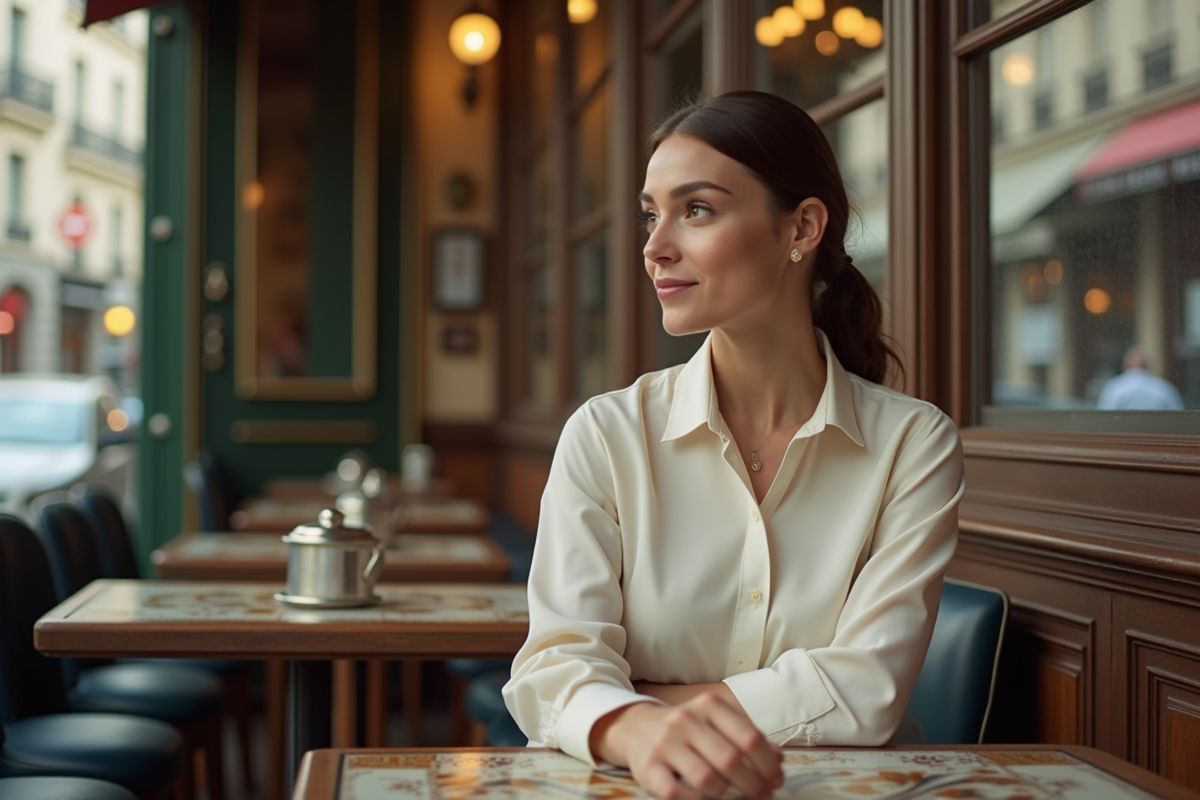 Femme élégante dans un café parisien en portrait