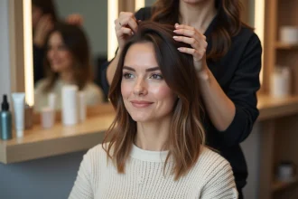 Femme en salon avec technique de coupe en couches