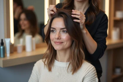 Femme en salon avec technique de coupe en couches