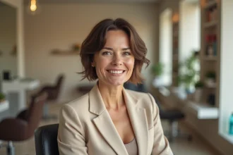 Femme moderne coiffure courte et volume en salon