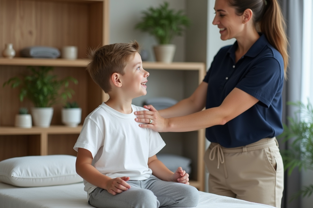 Jeune garçon en séance de bien-être avec thérapeute