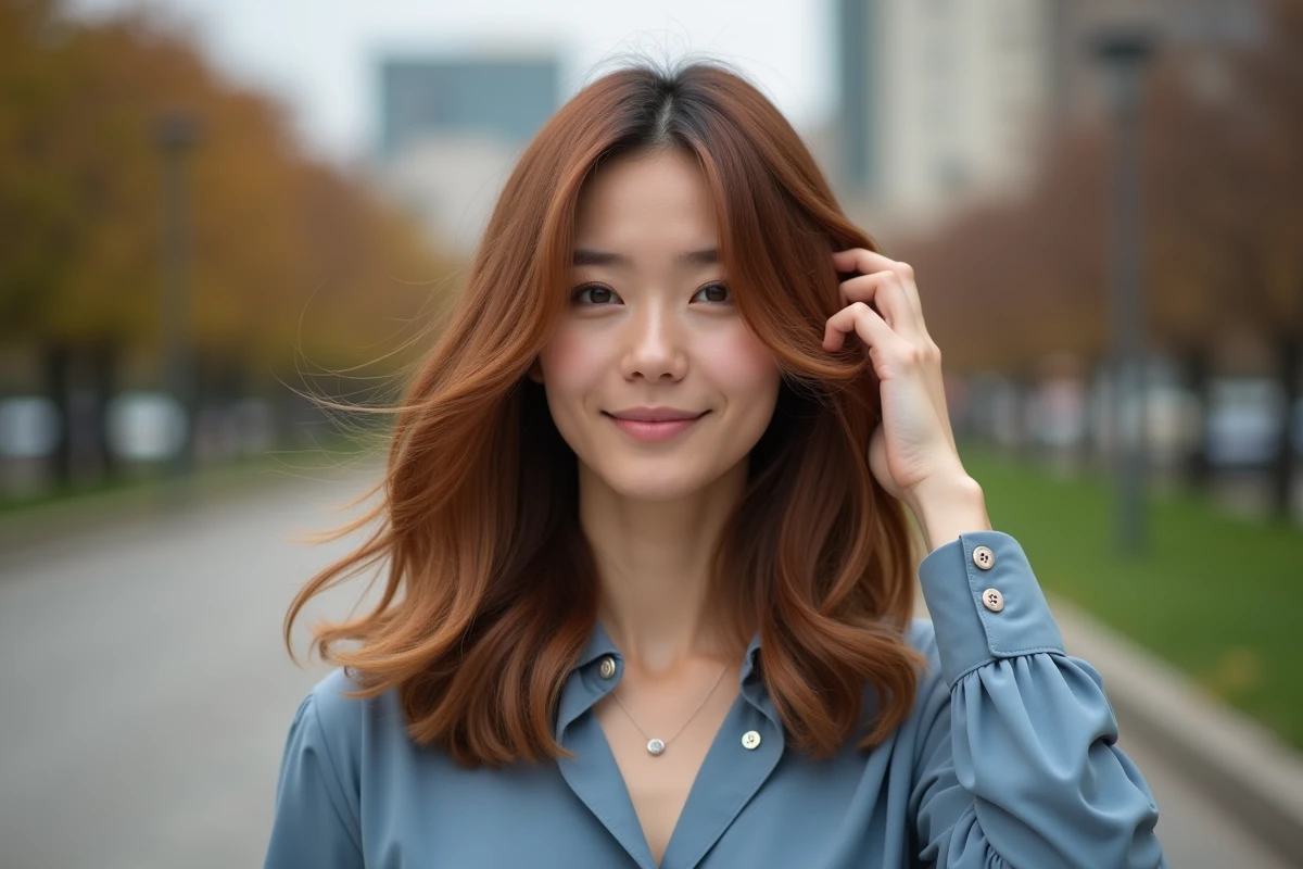 Femme aux cheveux longs et volumineux en plein air