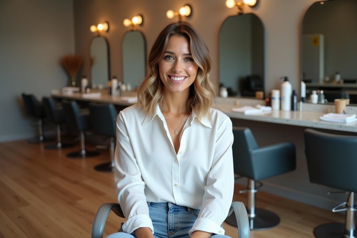 Femme élégante dans un salon de coiffure moderne