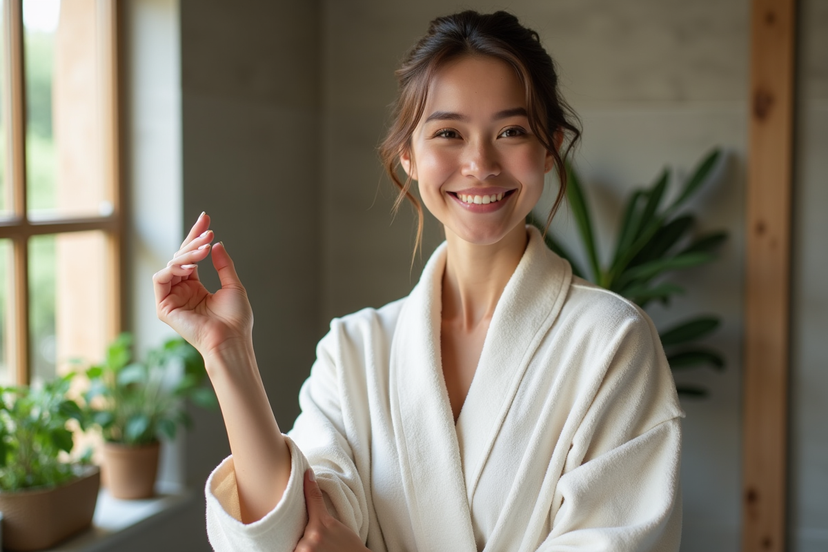 Femme appliquant un gommage naturel sur le bras