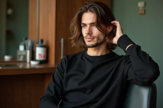 Jeune homme en barbershop avec coiffure naturelle