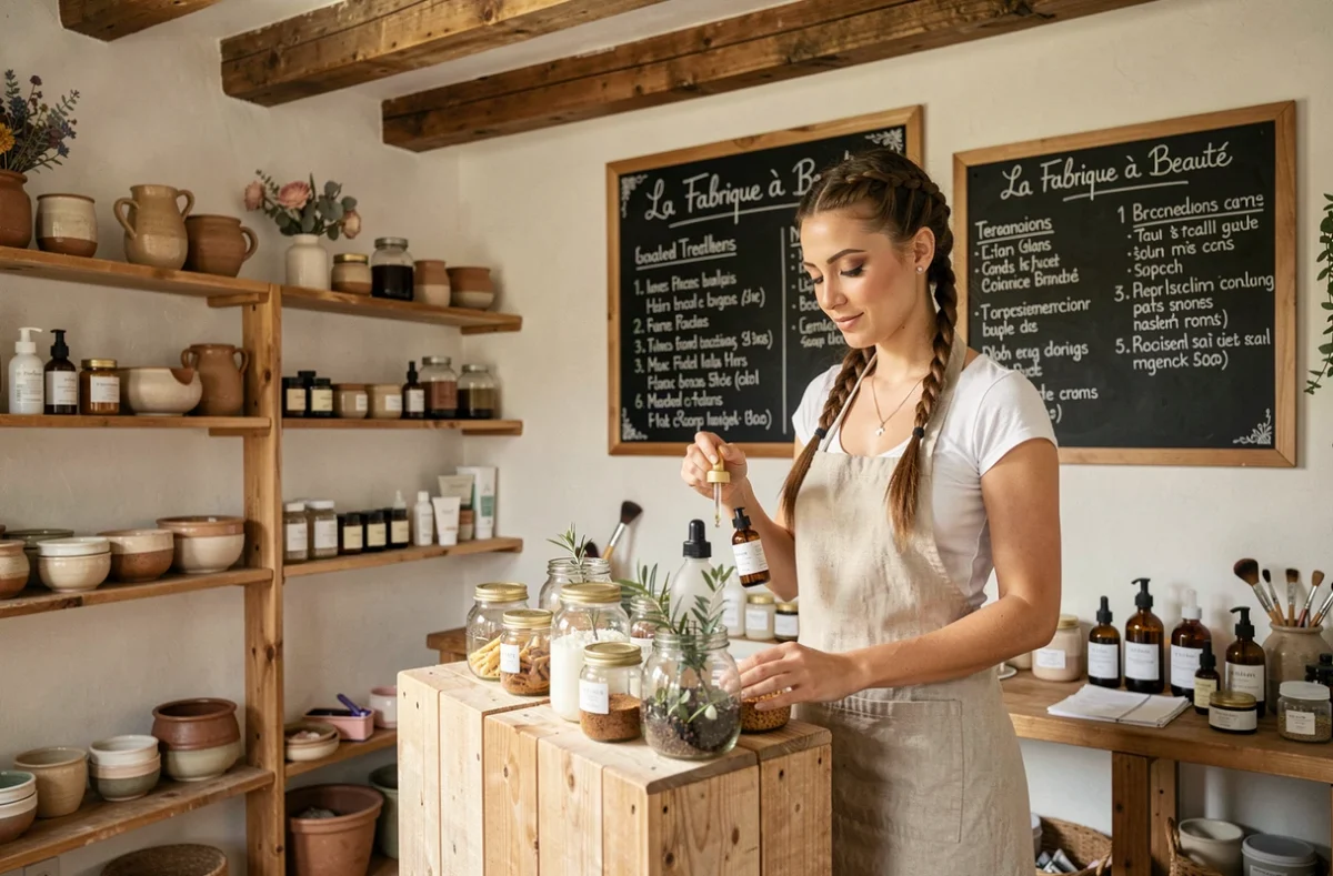 Esthéticienne préparant un soin personnalisé dans l'espace artisanal La Fabrique à Beauté à Montpellier