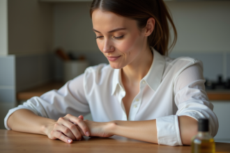 Femme appliquant de l'huile d'olive sur une cicatrice